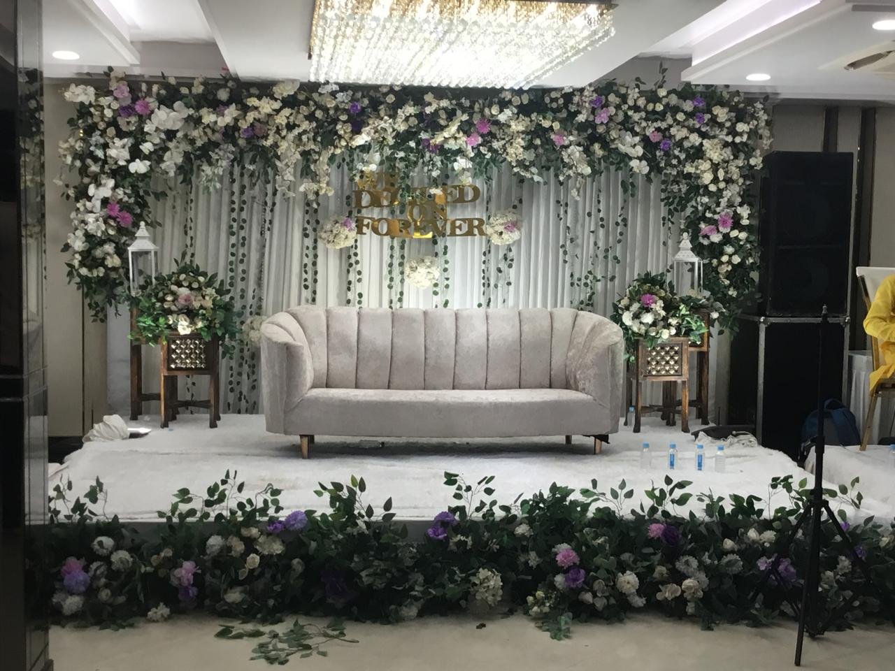 Party lighting and DJ console setup